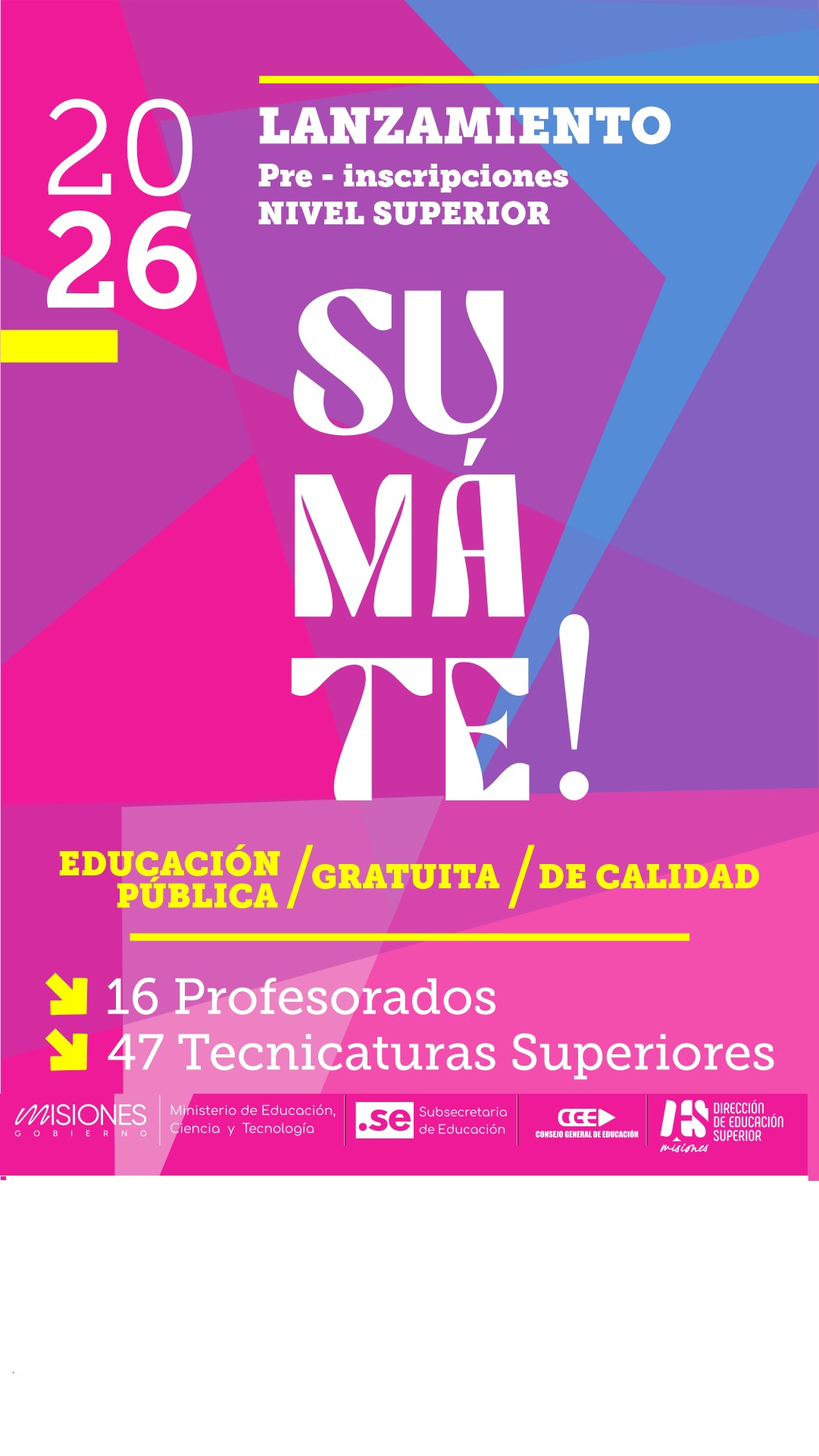 Afiche de preinscripciones 2026 del nivel superior